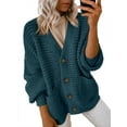 thumbnail image 3 of Women'S -Fashion Casual Open Front V Neck Long Sleeve Chunky Knit Cardigan Sweaters Outerwear Coats Peacock Green M, 3 of 7