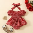 thumbnail image 4 of Bearichfupo Infant Girls Short Sleeve Floral Prints Romper Newborn Bodysuits Headbands Set,Sizes 9-12 Months, 4 of 6