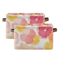 Yayeee 2 Pack Canvas Storage Basket with Handles for Shelves Fabric Bins Closet Organizer, Pink Floral Orange