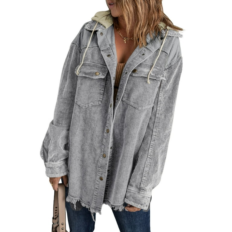 Corduroy color block hotsell drawstring hooded jacket