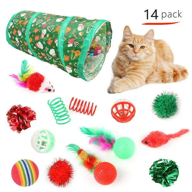 Juguetes interactivos para gatos pequeños, adecuados para gatos de interior, incluyendo túnel para gatos y set de Santa Claus.