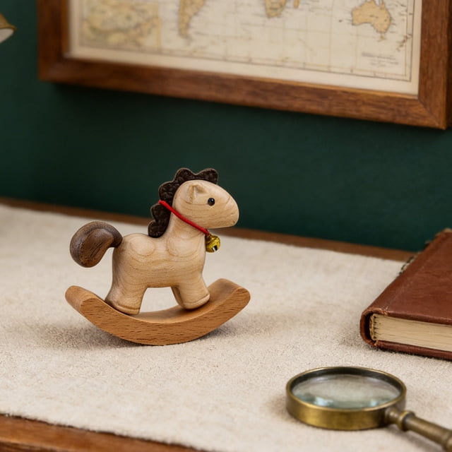 Rocking Horse Decor,2.56In Nordic Style Wooden Rocking Horse Table Decor Small Size Cute Shape Interactive Rocking,Minimalist Home Decor for Tabletop Bookshelf Holiday Scene Photography Props