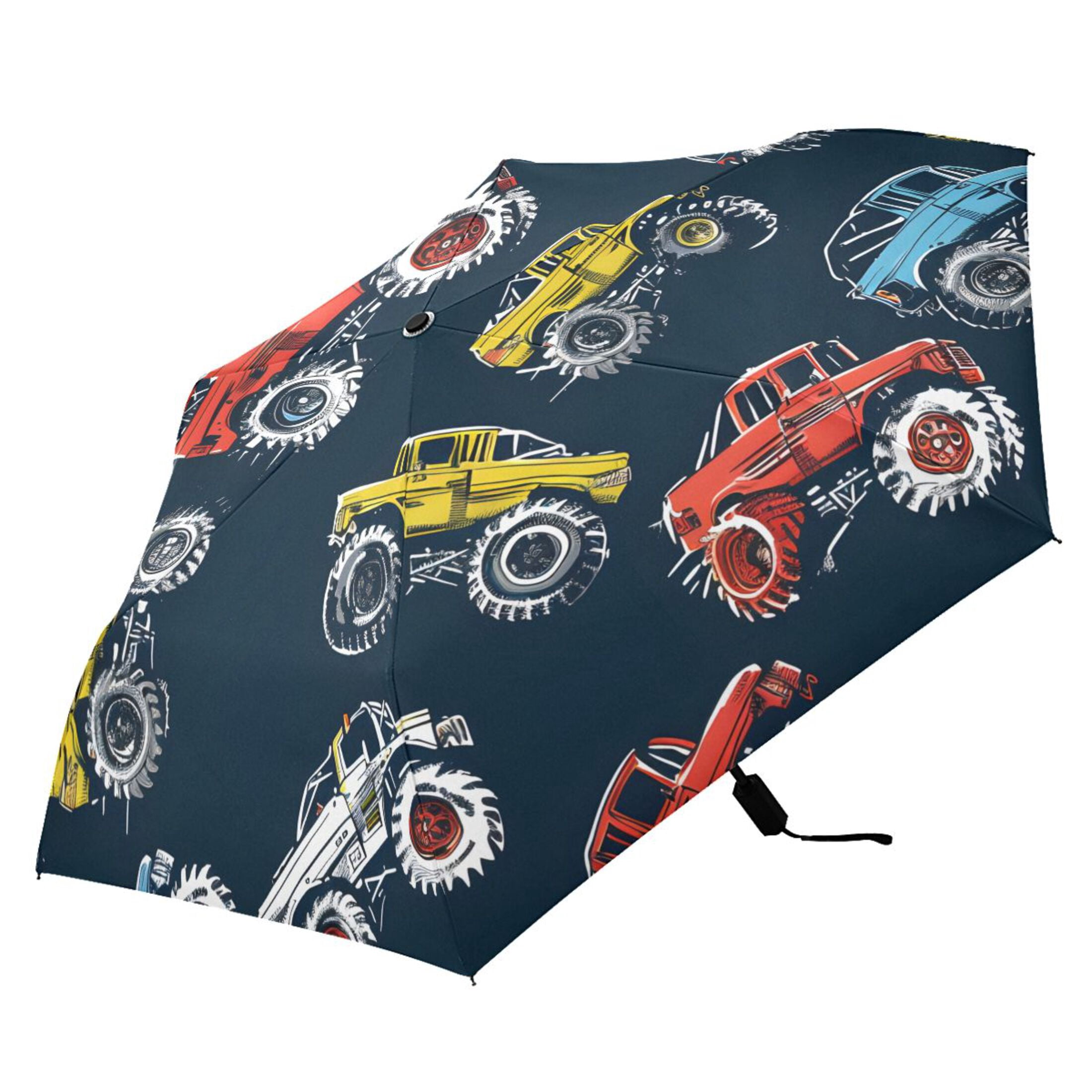 Colorful Monster Trucks Compact Sun Umbrella Windproof Travel Umbrellas for Rain Strong Portable UV Protection