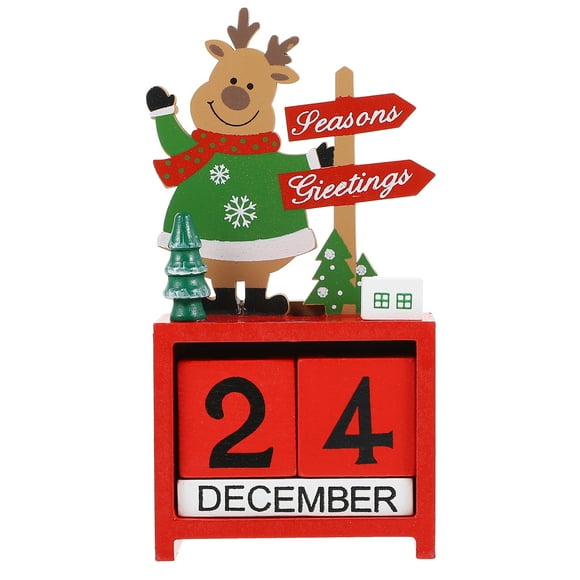 Elf Advent Christmas Calendar Red Wood for Bedroom 1Pack 10.2X8.9In