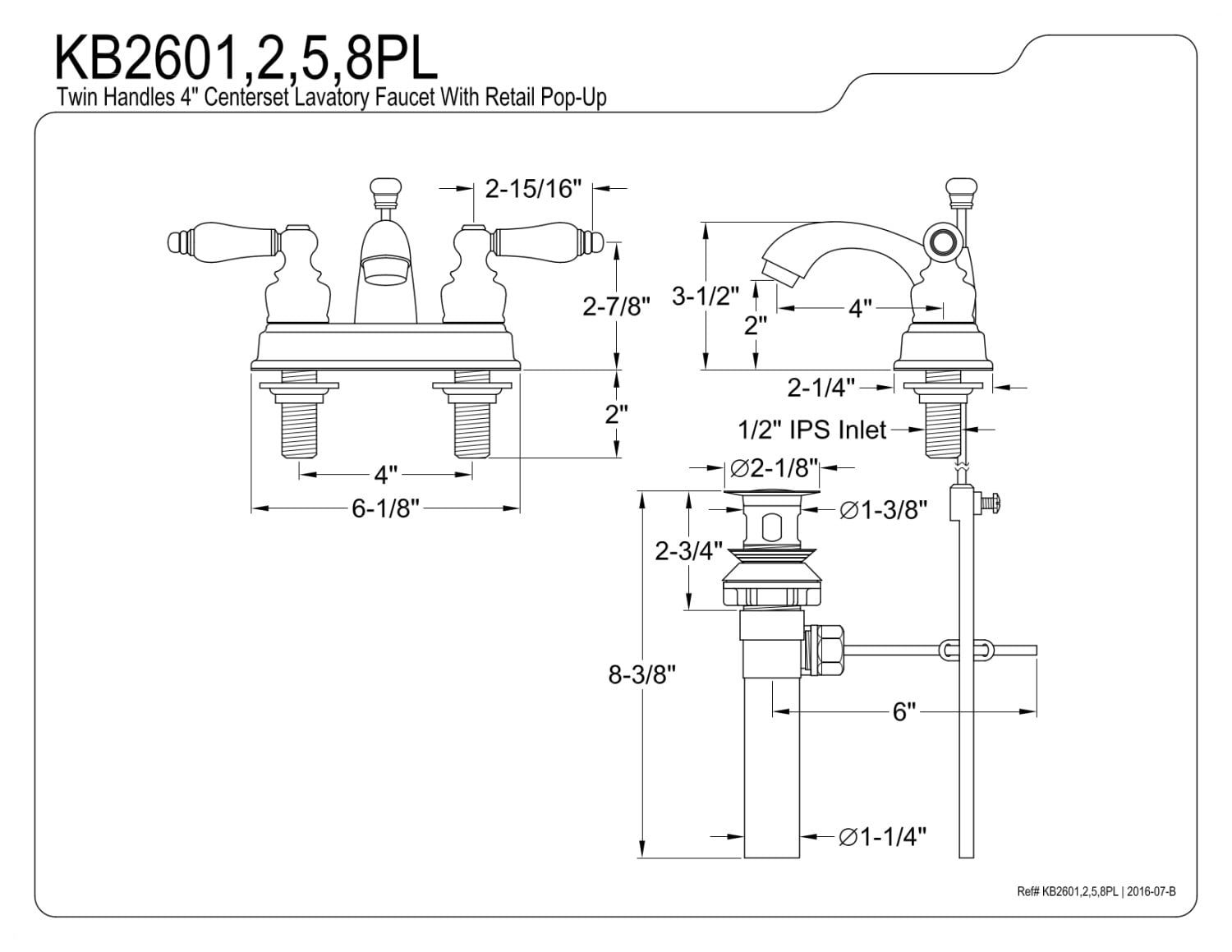 Kingston Brass Vintage Two Handle 4" Centerset Lavatory Faucet with Retail Pop-up