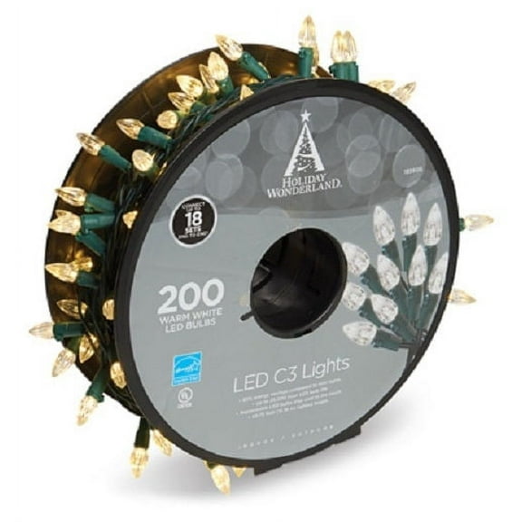 Holiday Wonderland 47700-88A 200 Count Spool Of Warm White C3 LED Christmas Lights - Quantity of 2
