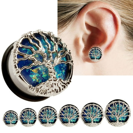 Steel Ear Claw - Didnot 1Pc Blue Opal & Tree of Life Stainless Steel Ear Plugs Gauges Tunnels Earrings