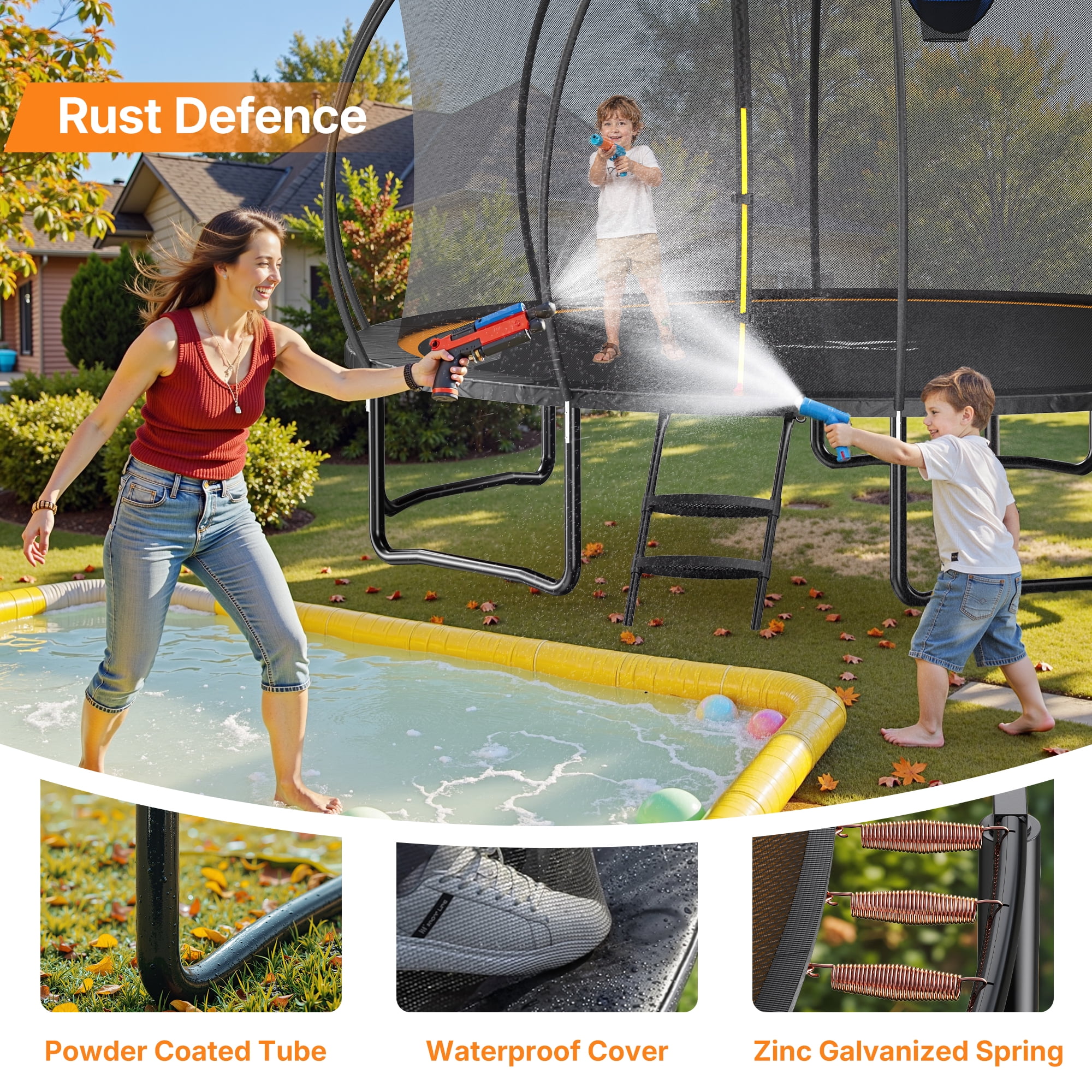 MERACH 16FT Pumpkin Outdoor Trampoline with Safety Enclosure Net & Ladder, Extra Large Backyard Trampoline for Kids & Adults