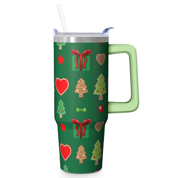 Cute 30oz Xmas Cup with Handle and Straw, Snowflakes Stainless Steel Insulated Tumbler Holiday Gifts