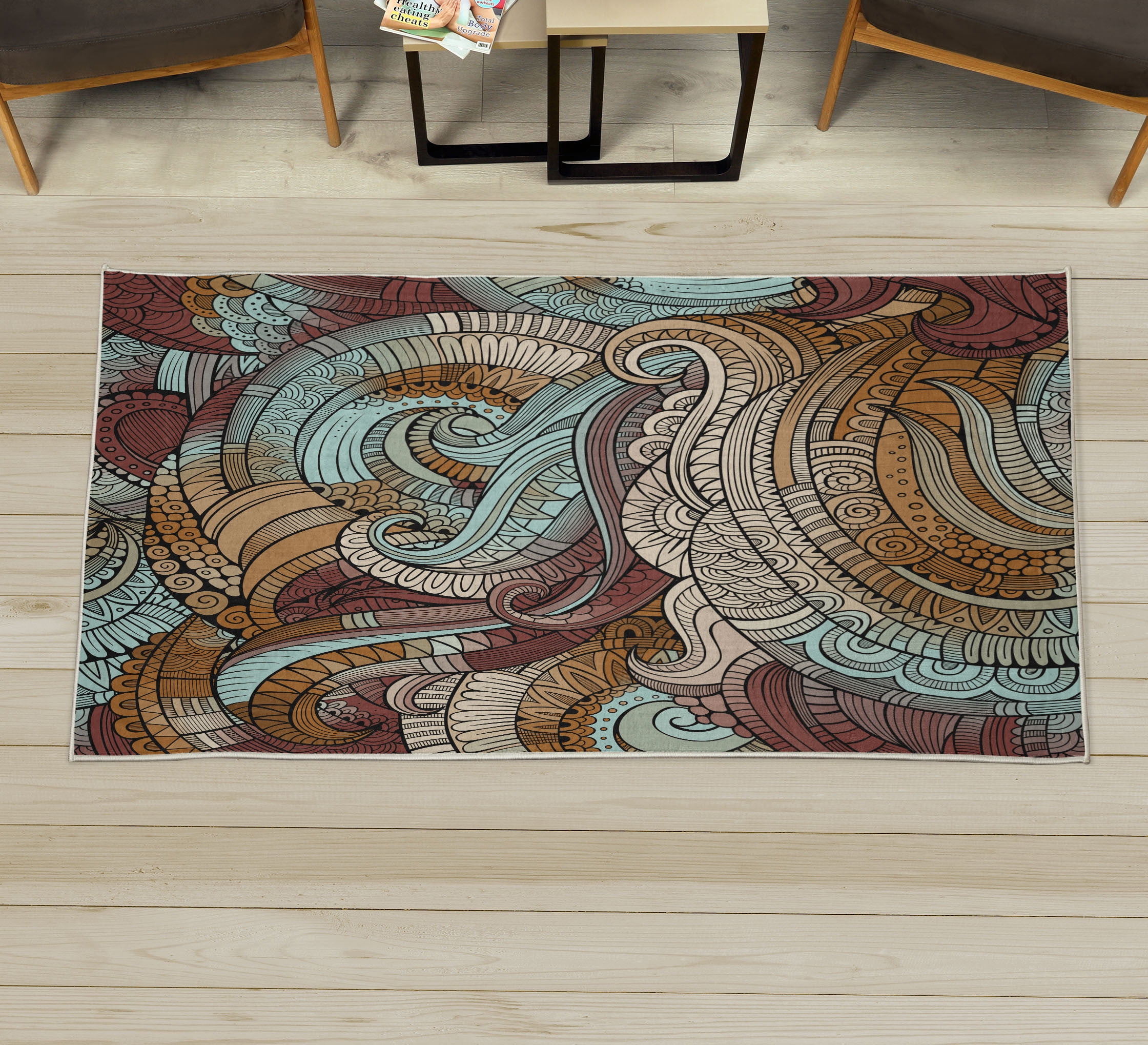 Abstract Decorative Rug, Ocean Inspired Graphic Paisley Pattern Swirled ...
