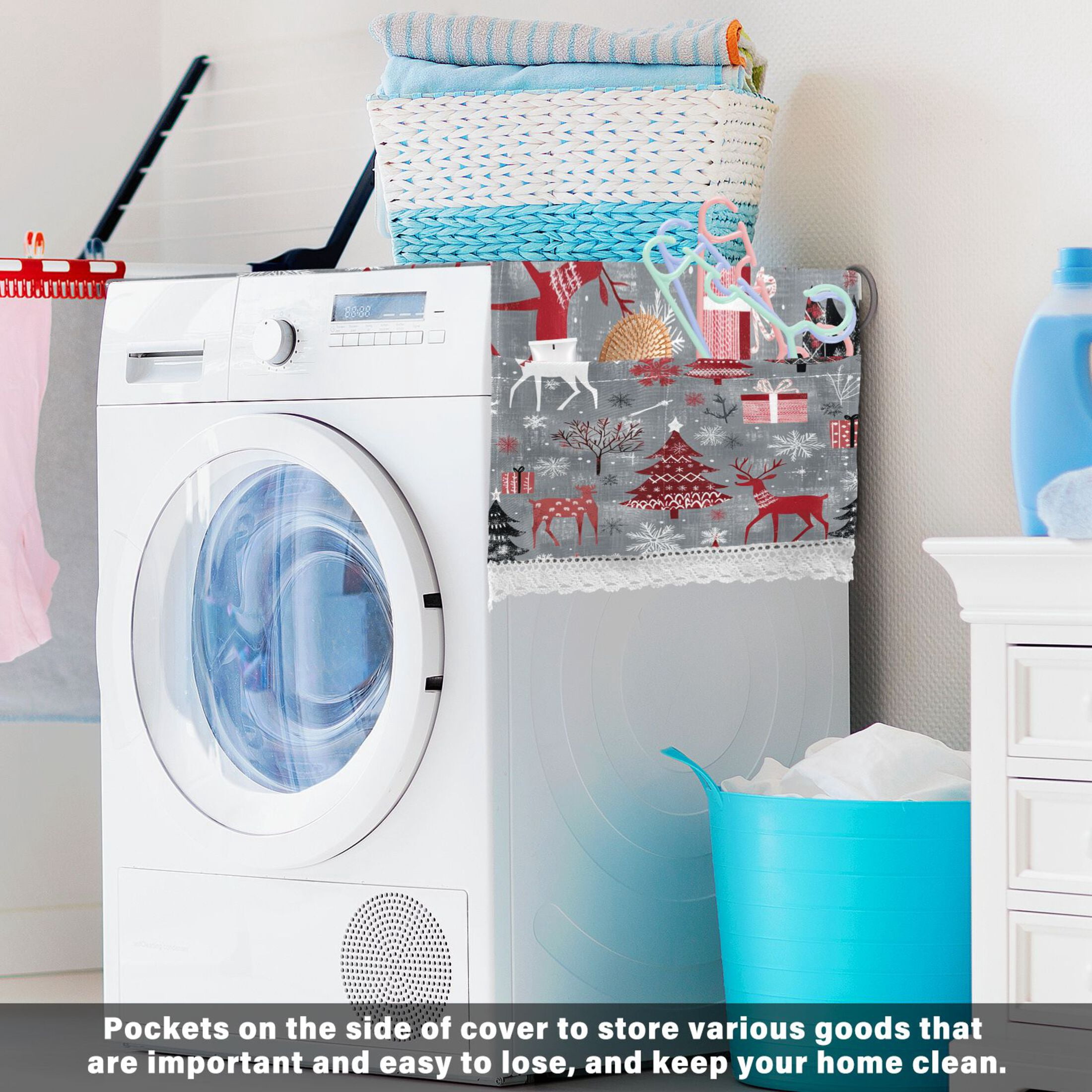 WOBOGO Red and White Christmas Tree Patterns Washing Machine Cloth Dryer Refrigerator Top Cover Protective Non-Slip Mat For Kitchen Laundry