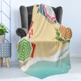 thumbnail image 4 of Island Party Soft Flannel Fleece Throw Blanket, Sandy Beach Umbrellas with Slippers Summer Time Sunny Holiday Illustration, Cozy Plush for Indoor and Outdoor Use, 50" x 70", Multicolor, by Ambesonne, 4 of 5