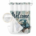 thumbnail image 2 of Blue Truck Spring Floral No Hook Shower Curtain Waterproof,Bathroom Curtains with Snap in Liners and See Through Top Window,Teal Plaid Butterflies Vintage Hotel Bathtub Curtains Shower 72"Wx96"L, 2 of 8
