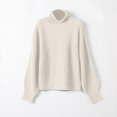 thumbnail image 4 of Lovskoo Sweaters for Women Long Sleeve Solid Color Crewneck Mock Neck Pullover Knit Jumper Tops Casual Sweater Khaki, 4 of 5