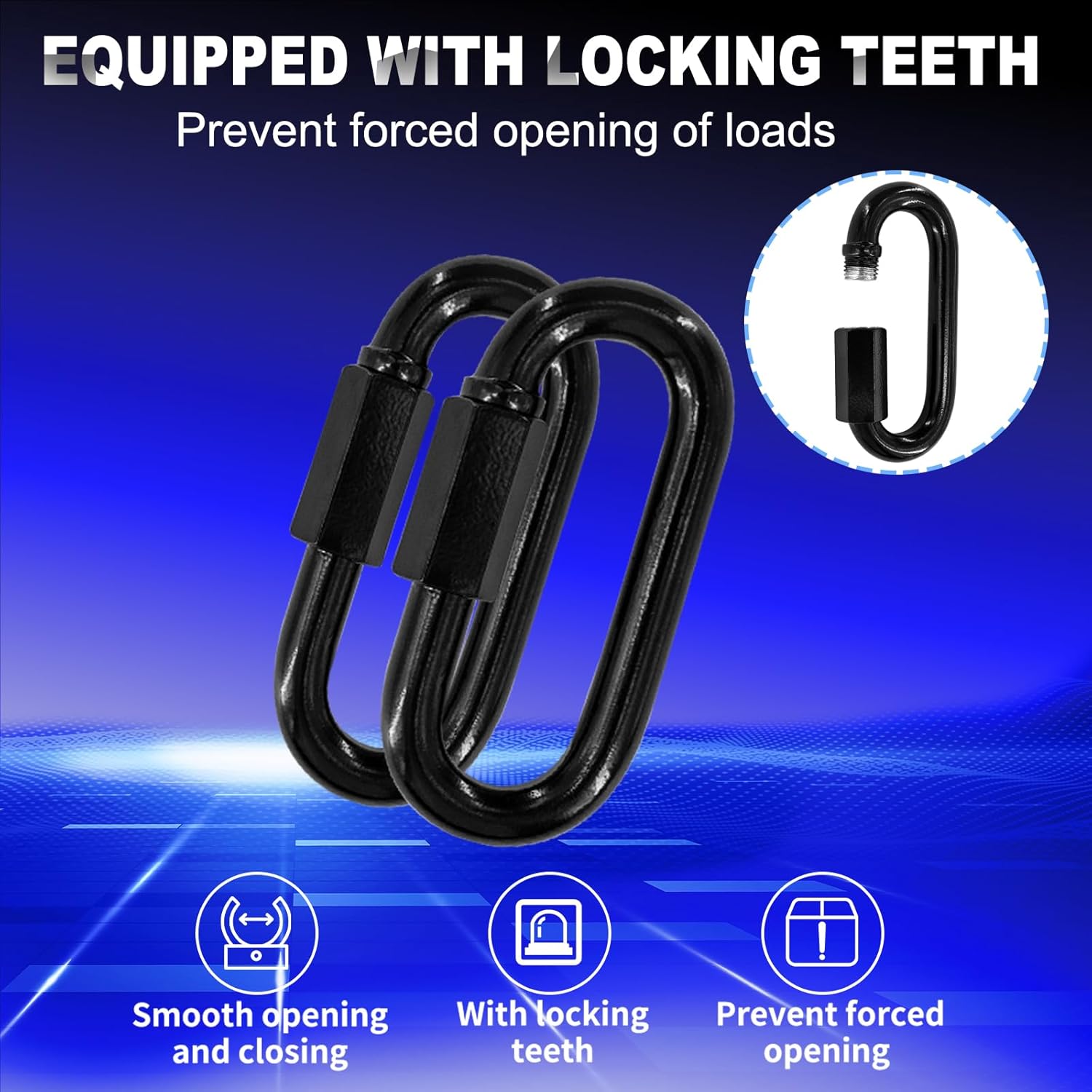 50PCS 2Inch Quick Links,Black Chain Connector Link,Screw Galvanized Steel Heavy Duty Chain Links, 3/16" M5 Locking Carabiners for Connecting Hammock, Key Chain, Pet Leash,Gym,Camping 650 Lbs
