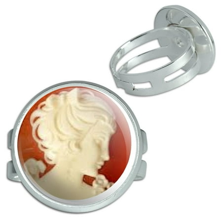 Porcelain Cameo Ring - Cameo Faux Ivory Silver Plated Adjustable Novelty Ring