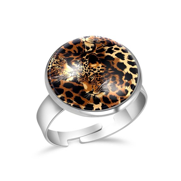 PhooArto Animal Wild Leopard Pattern Stainless Steel Rings for Women, Open Adjustable Ring Promise Ring Jewelry Gifts