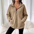 thumbnail image 5 of Women's Quarter Zip Sweatshirt Fall Casual Pullover Top with Kangaroo Pocket Relaxed Stand Collar Sweatshirts, S, 5 of 7