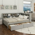 thumbnail image 3 of Wooden Full Size DayBed with 2 Drawers, DayBed with Storage Shelf and USB Charging Ports,Grey, 3 of 12