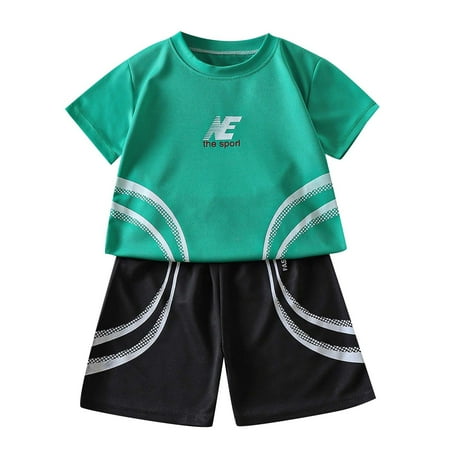 

GWAABD Kids Summer Clothes Green Polyester Toddler Children Kids Children s Short Sleeved Suit Running Sportswear Casual Quick Drying Clothes for Boys Girls Tshirt Shorts Two Piece Suit 110