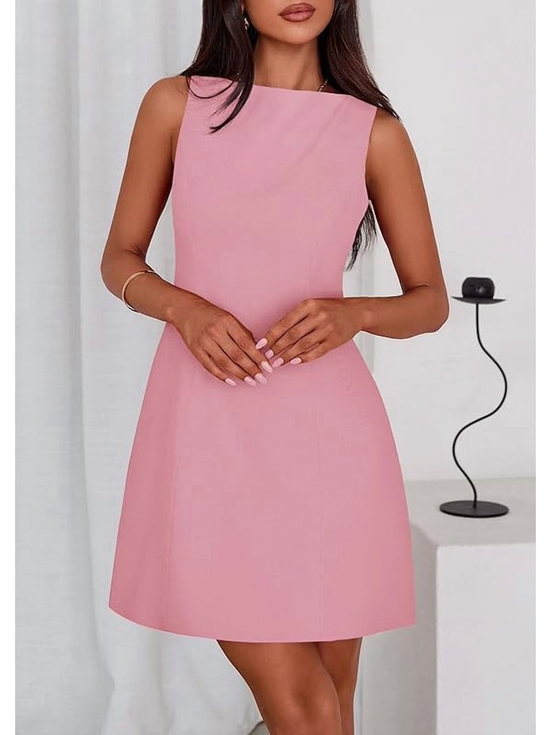summer cocktail dresses 2025 NOBRAND Womens Formal Short Dresses 2025 Summer Sleeveless Boat Neck A Line Elegant Mini Cocktail Party Dress, Women's, Size: Small