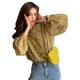 thumbnail image 3 of Camisa de mujer Blusa de gasa con estampado floral Top casual de manga larga abullonada, Amarillo, S seitruly AP001298-01B, 3 of 7