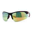 thumbnail image 2 of Mens Color Mirror Baseball Half Rim Wrap Plastic Sport Sunglasses Black Red Yellow Mirror, 2 of 4