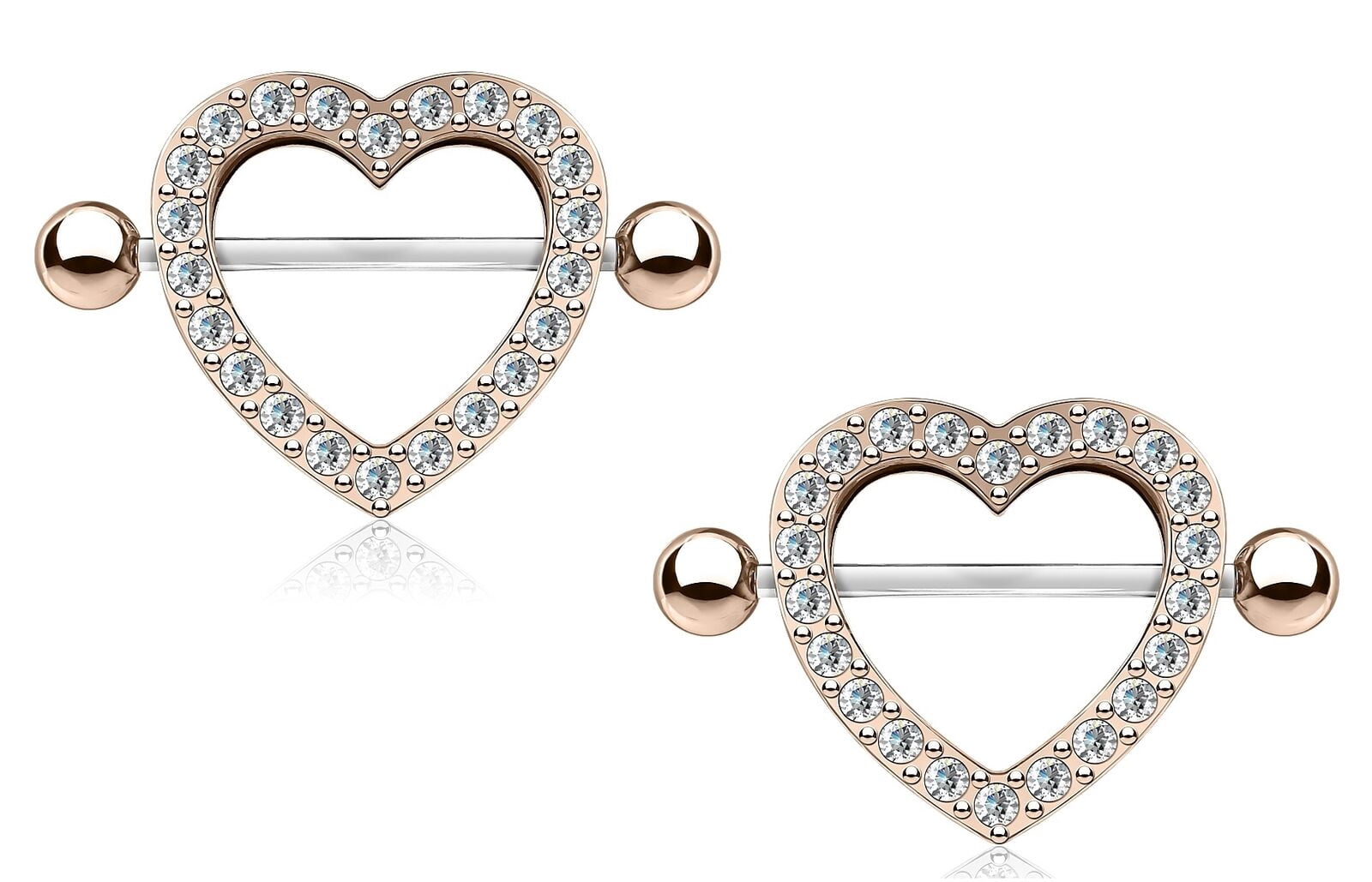 Anodized Rose Gold Heart Nipple Rings 4pcs 14G Nipple Rings Rose
