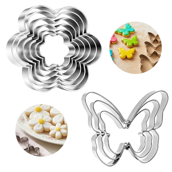 Cookie Cutters Set, Stainless Steel Sandwich Cutters & Biscuit Molds Sturdy for Cookies, Sandwiches, Cake, Fruit- Flower & Butterfly Shaped
