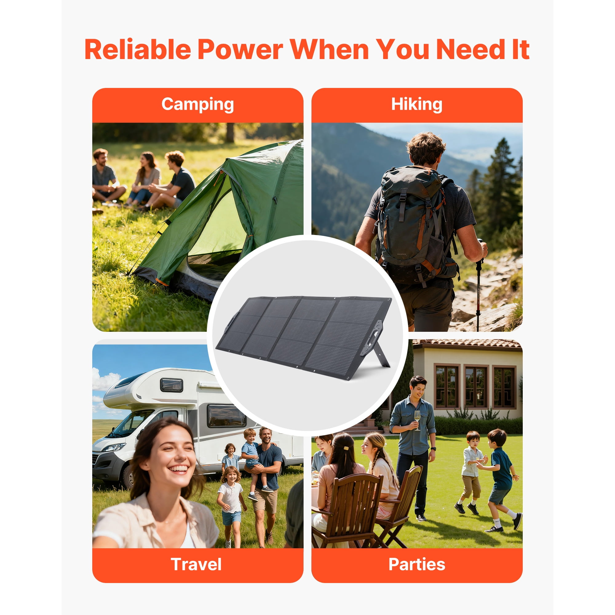 KFFKFF 200W Foldable Solar Panel, Portable Monocrystalline Charger with High-Efficiency Output, Multiple Ports (MC4, USB-A, Type-C, DC), IP67 Waterproof for Outdoor Use, Camping, and Hiking