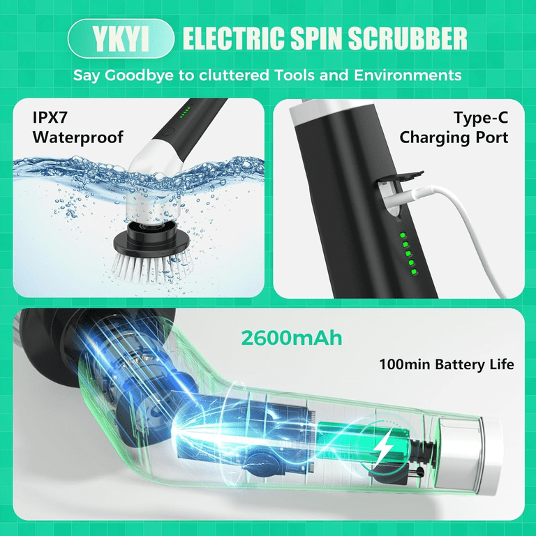 YKYI Electric Spin Scrubber, Cordless Power Scrubber Cleaning Tool