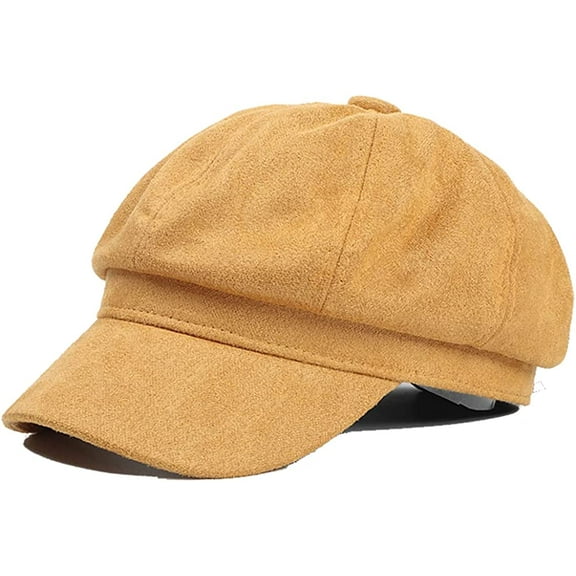 CoCopeaunts Womens Winter Suede Newsboy Cap, Warm Beret Hat 8 Panels Solid Visor for Girls
