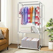HONEIER Portable Closet,57 Clothes Storage Closet Organizer with 16mm Iron Pipe, Clothes Rack with Dustproof Non-woven Fabric Cover, Wardrobe Clothes Closet Storage for Bedroom