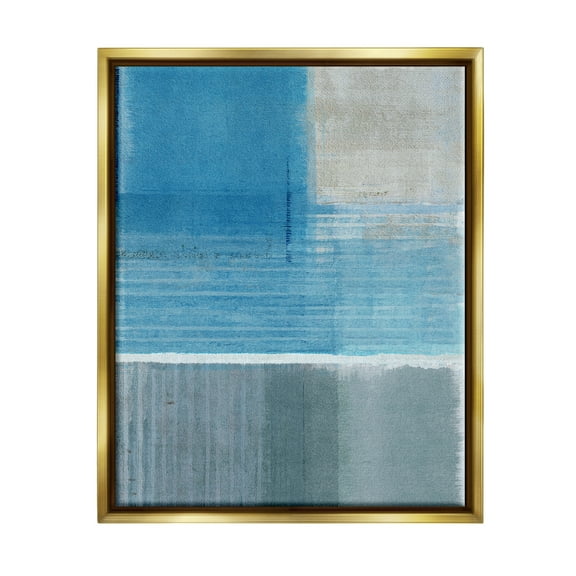 Stupell Industries Grey & Blue Painting Abstract Painting Gold Floater Framed Canvas Art Print Wall Art, 17 x 21