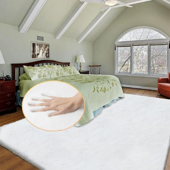 ORINOVA White Rug 8x10 Washable Rug for Living Room Faux Fur Area Rug For Bedroom Fluffy Rugs Teen Room Rectangle Rug