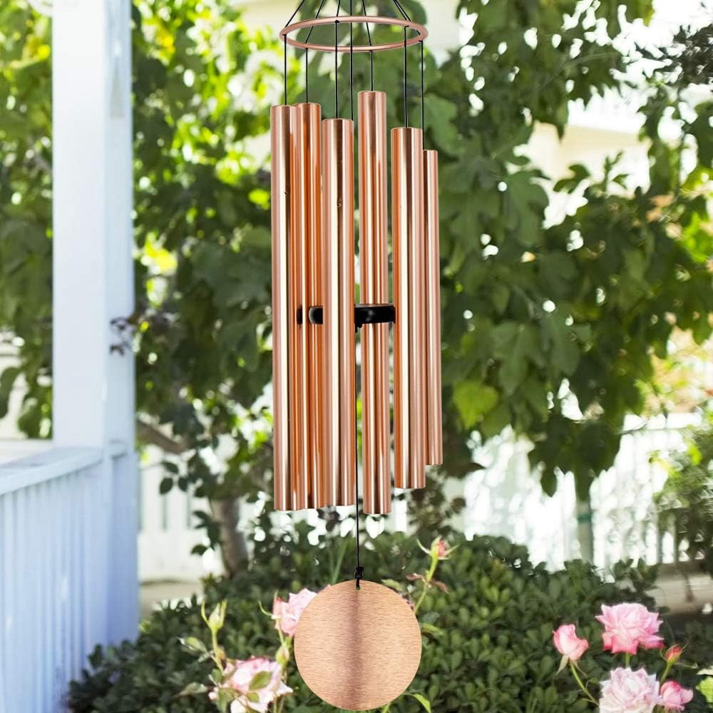 Premium 36-Inch Deep Tone Wind Chimes with 6 Metal Tubes - Elegant Memorial Chime for Mom, for Housewarming and Christmas Rose Gold