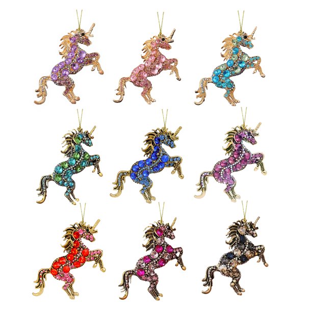 Adornos de caballos para el árbol de Navidad Adorno colgante de caballo de acrílico 2D con brillantes Regalo para mujeres, niñas y amantes de los caballos