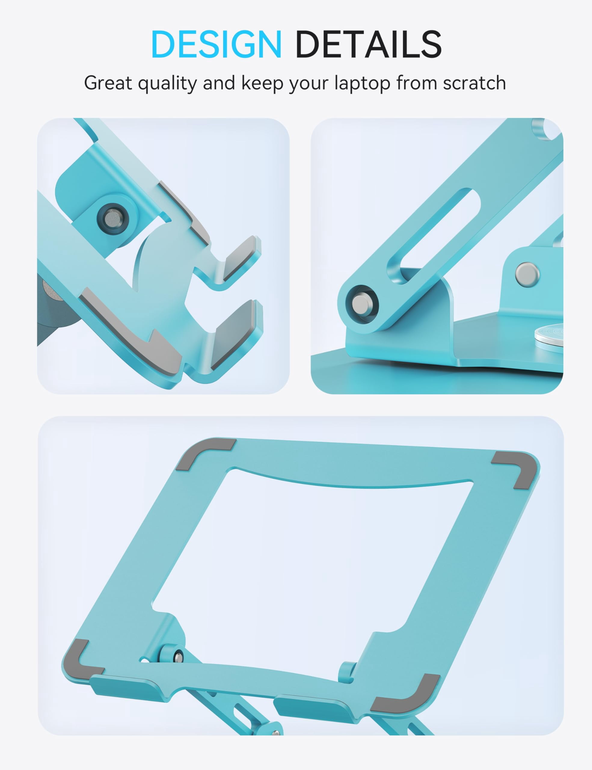 360 Rotating Laptop Stand  Computer Riser For Desk Adjustable Height Multi-angle Metal Holder Foldable Portable Notebook Elevating Base Office & Home Blue