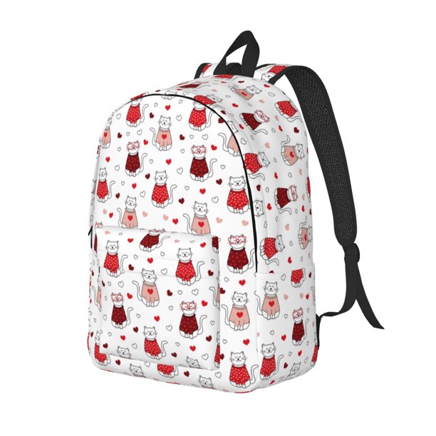 Disketp cute cat hearts Mochila de Lona Estampada, Mochila Escolar de Viaje Ligera para Estudiantes y Portátil-Medium