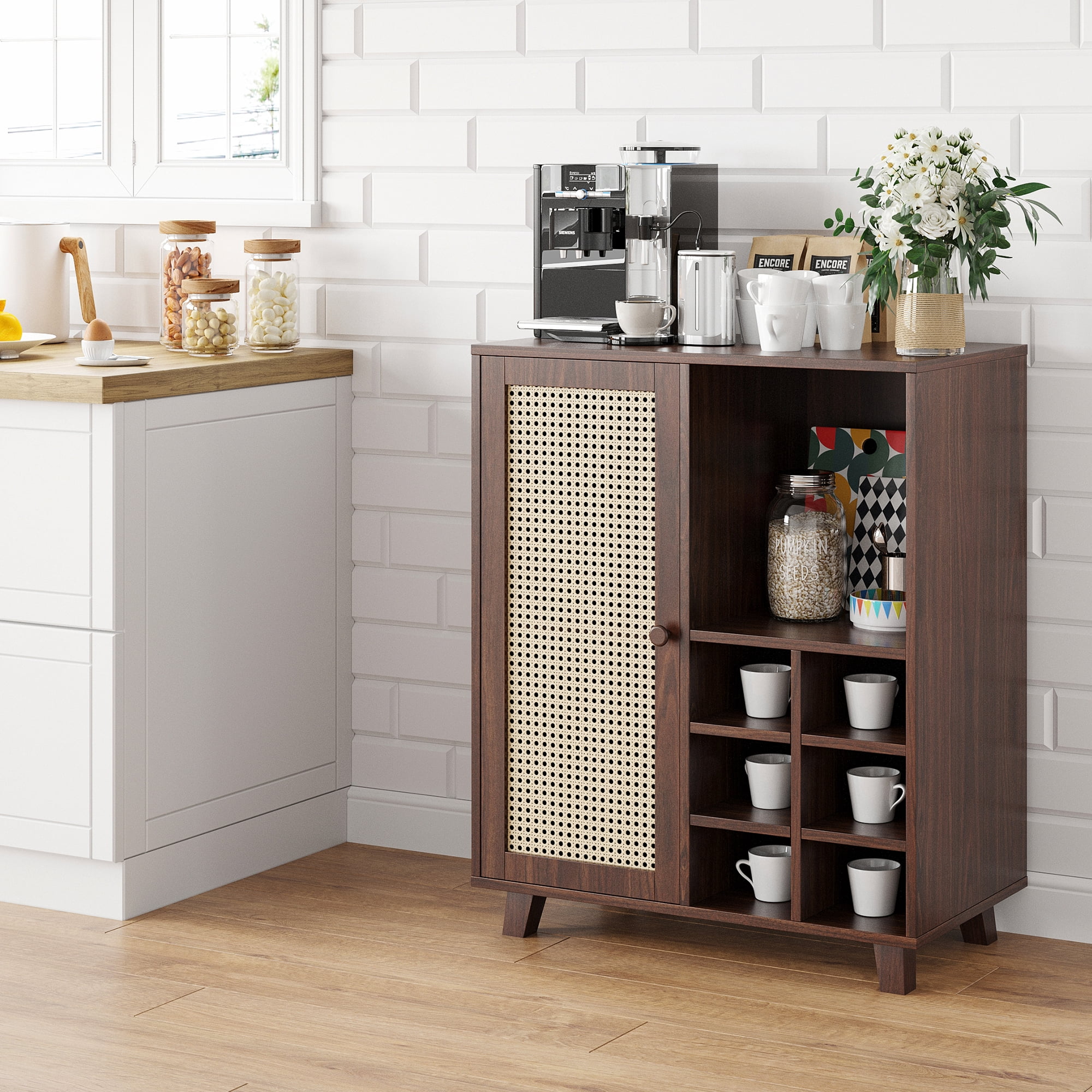 [TrumanPick ] 34 inch Sideboard Cabinet with Wine Racks, 2-Shelf Buffet Server for Living Room, Dining Room, Kitchen, and Home Bar