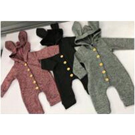 

Baby Outfits Long Sleeve One Piece Hooded Rabbit Ears Solid Color Bodysuit Newborn Cute Jumpsuit