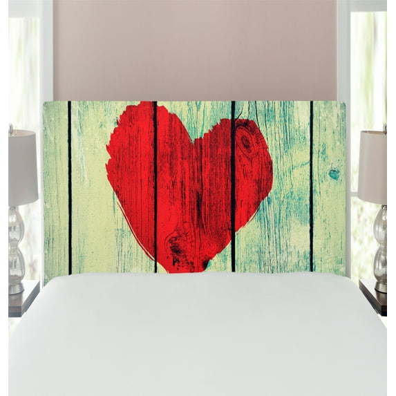 Love Headboard, Heart Painted on Rustic Wooden Wall Romance Affection Pleasure Themed Print, Upholstered Decorative Metal Bed Headboard with Memory Foam, Twin Size, Red Pale Green, by Ambesonne