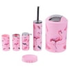 Bathroom Set 6/Set of Bathroom Accessories Toothbrush Holder, Toothbrush Cup, Soap Dish, Bottle Toilet Brush and Trash Can -Flamingo