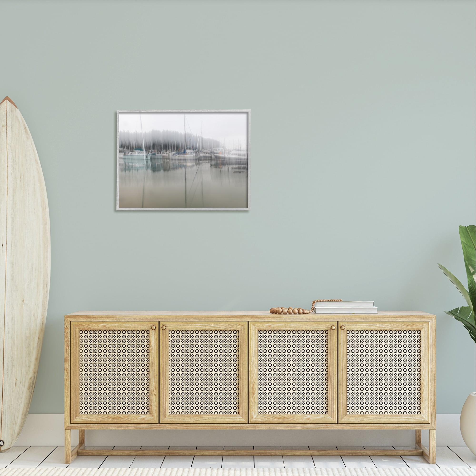 Stupell Industries Foggy Weather Boat Marina Peaceful Floating Watercraft Graphic Art Gray Framed Art Print Wall Art, Design by Nancy Crowell
