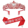 thumbnail image 2 of YAOMOBB Pageant Crown for Girls Birthday Party Accessories Etiquette Belt Queen Crown Two piece Set with Letter Printed Long Ribbon Inlay, 2 of 7