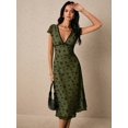 thumbnail image 3 of Elegant Blue Floral Print Midi Dress With V-Neck And Lettuce Trim Detail, 3 of 10
