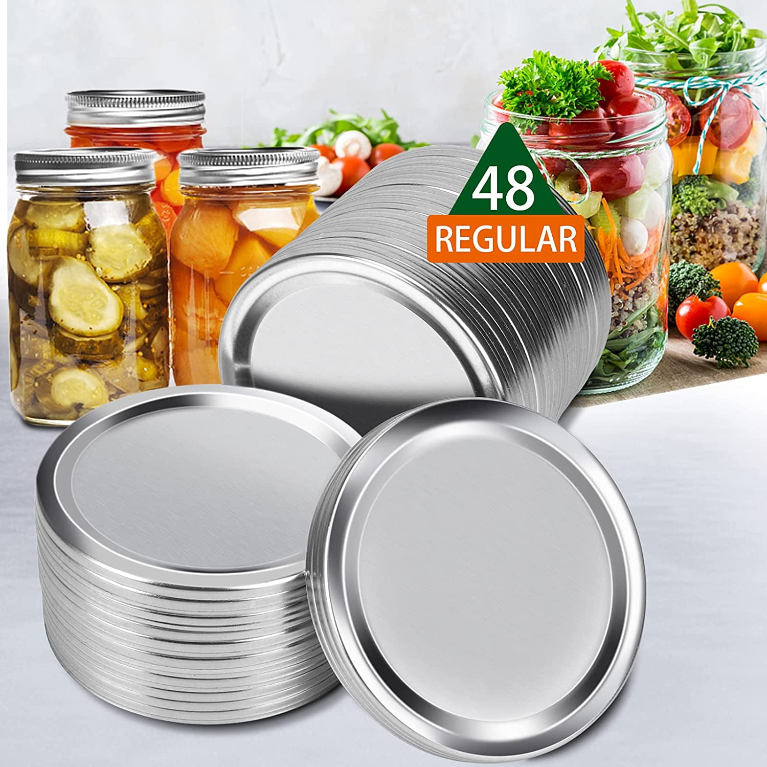 48 Pieces Regular Canning Jar Lids and Rings Set for Ball Split-type Thick Metal Mason Jar Lids and Rings for Canning,Food Grade Material,100% Fit & Airtight for Regular Mouth Jars Kerr Jars 