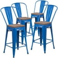 thumbnail image 2 of Flash Furniture 4 Pk. 24" High Blue Metal Counter Height Stool with Back and Wood Seat, 2 of 8