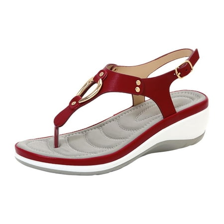 

Womens Summer Sandal with Arch Support Shoes Fashion Metal Buckle Wedge Heel Buckle Strap Beach Sandals