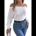thumbnail image 1 of Suéter de Mujer con Hombros Descubiertos, Jersey de Punto con Cable Liso, Top Informal de Larga, Suéteres Cortos XL, 1 of 10